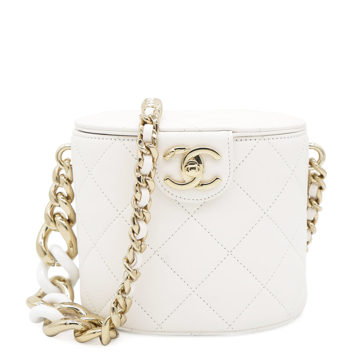 Lambskin Resin Elegant Chain Vanity Case White