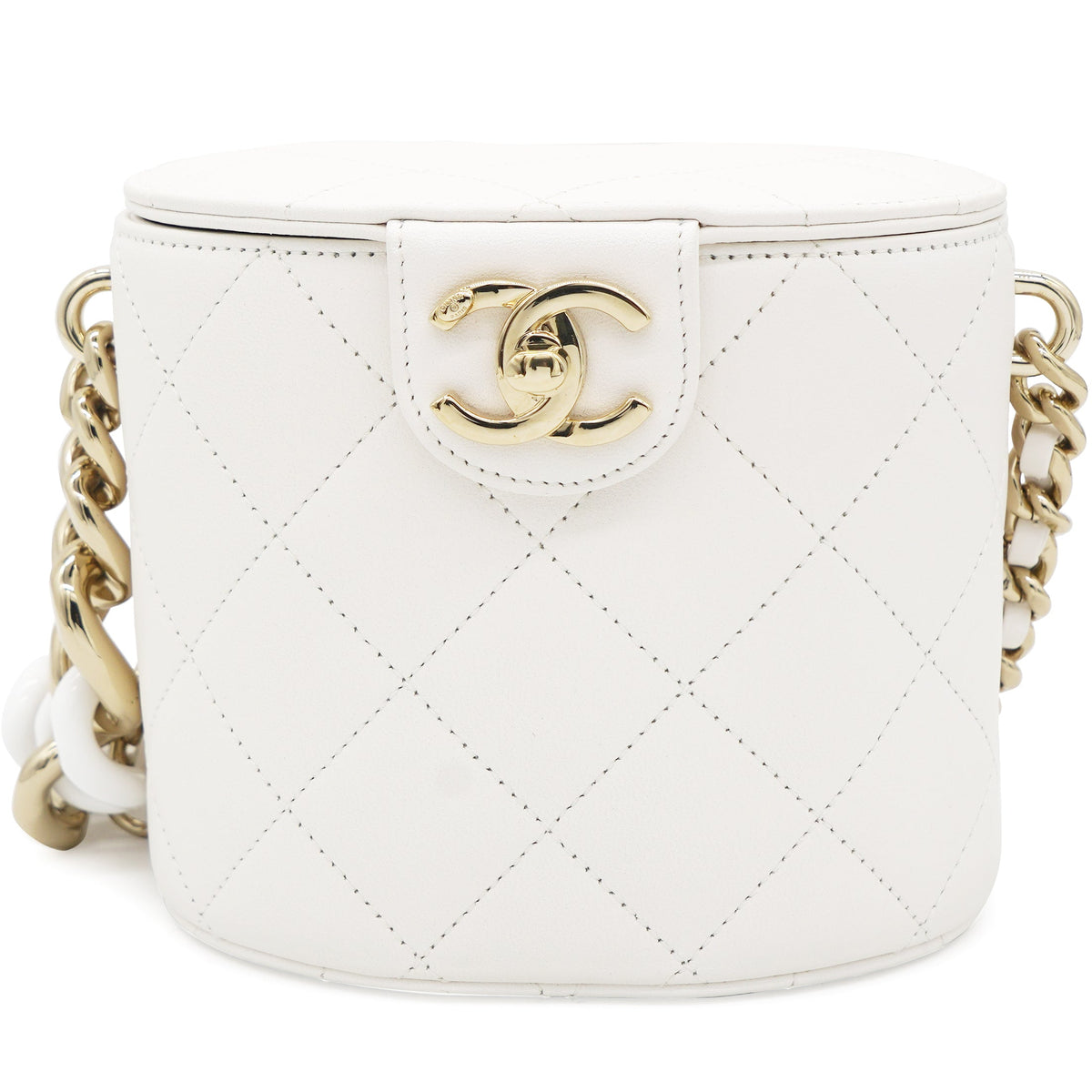 Lambskin Resin Elegant Chain Vanity Case White