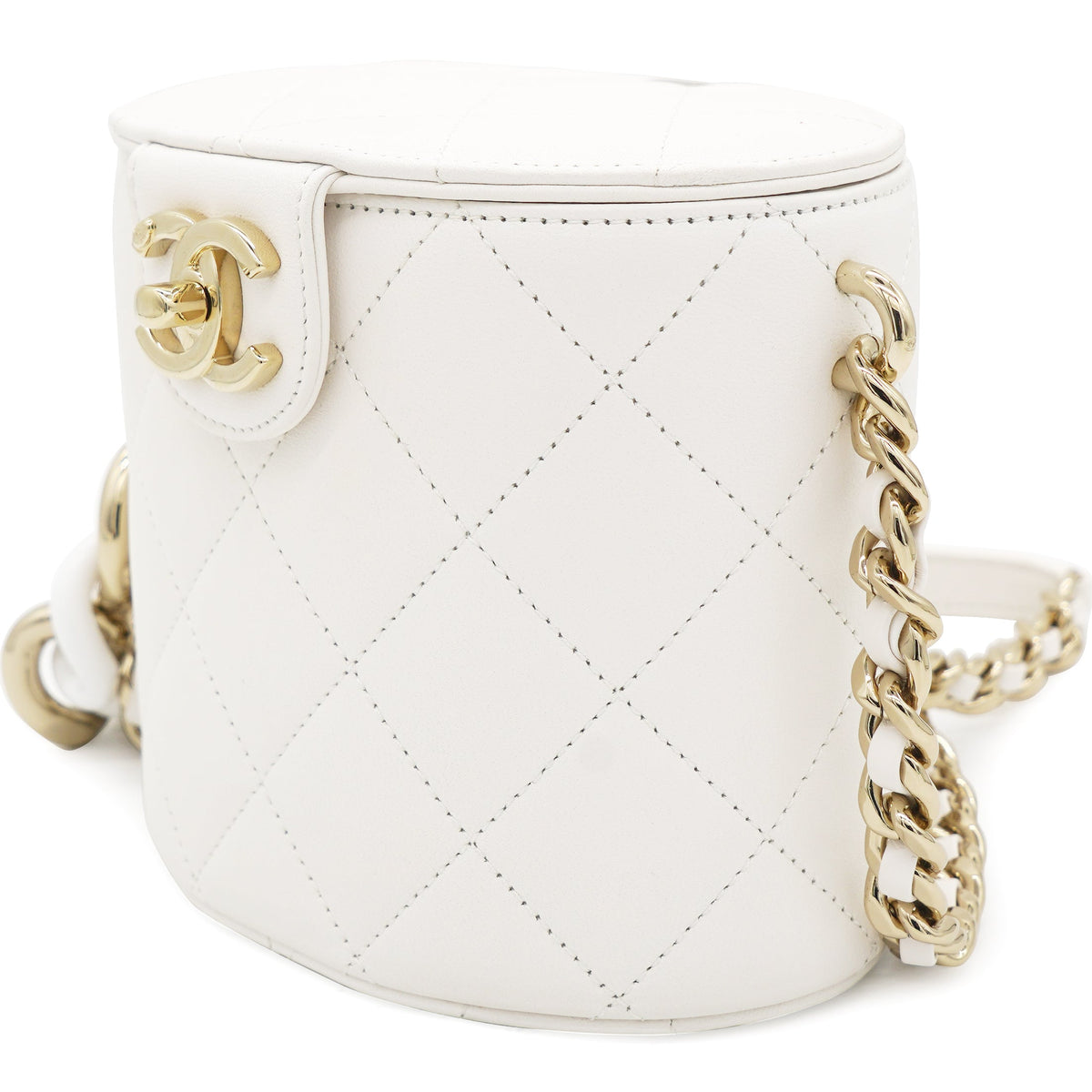 Lambskin Resin Elegant Chain Vanity Case White