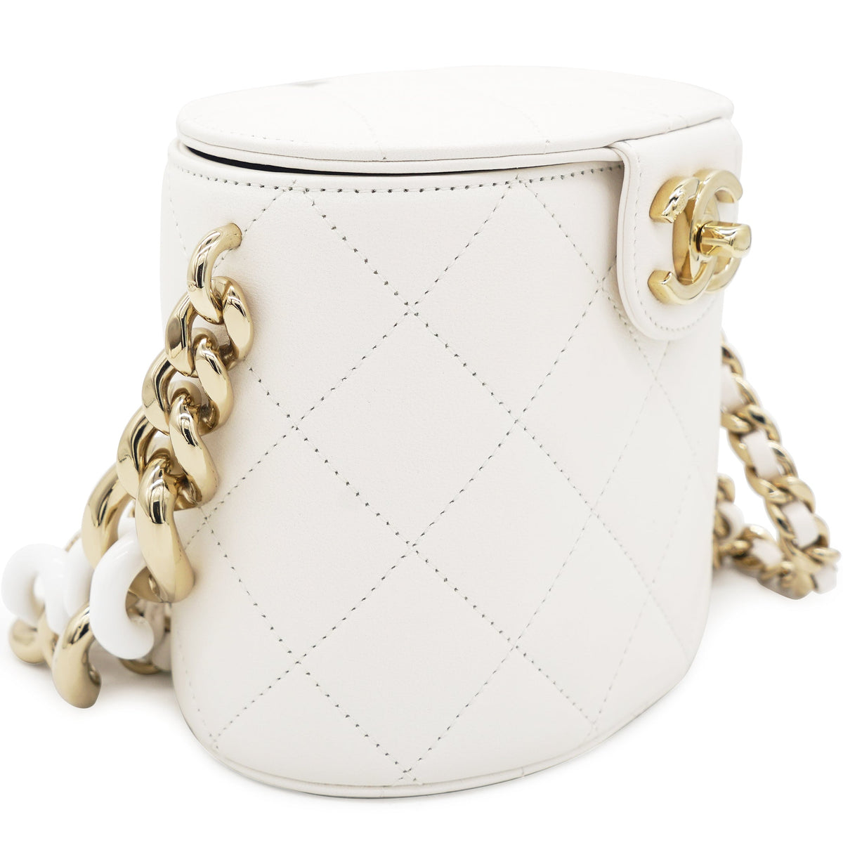 Lambskin Resin Elegant Chain Vanity Case White