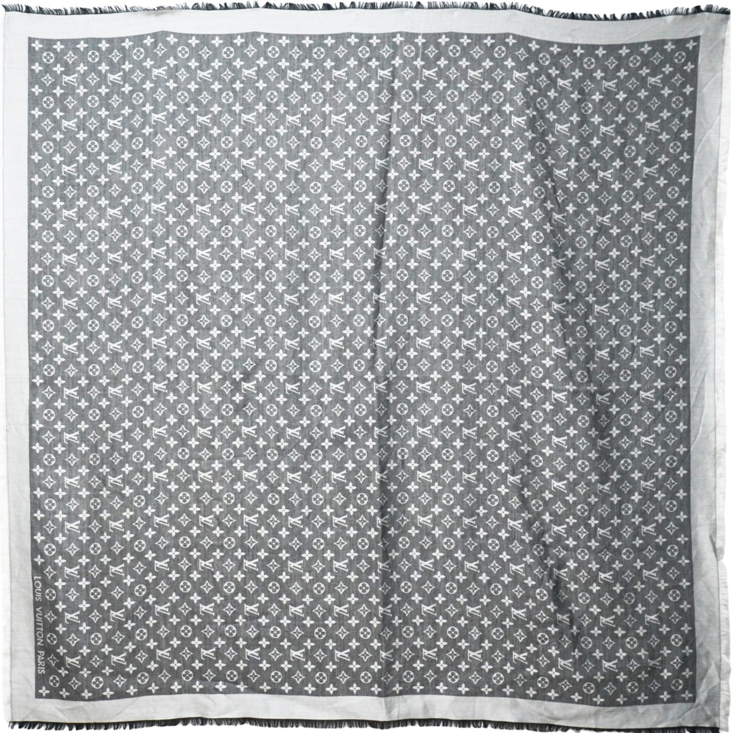 Louis-vuitton Wool Silk Monogram Denim Shawl Black 140