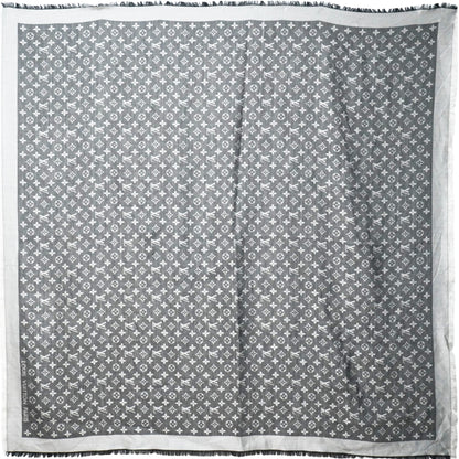 Louis-vuitton Wool Silk Monogram Denim Shawl Black 140