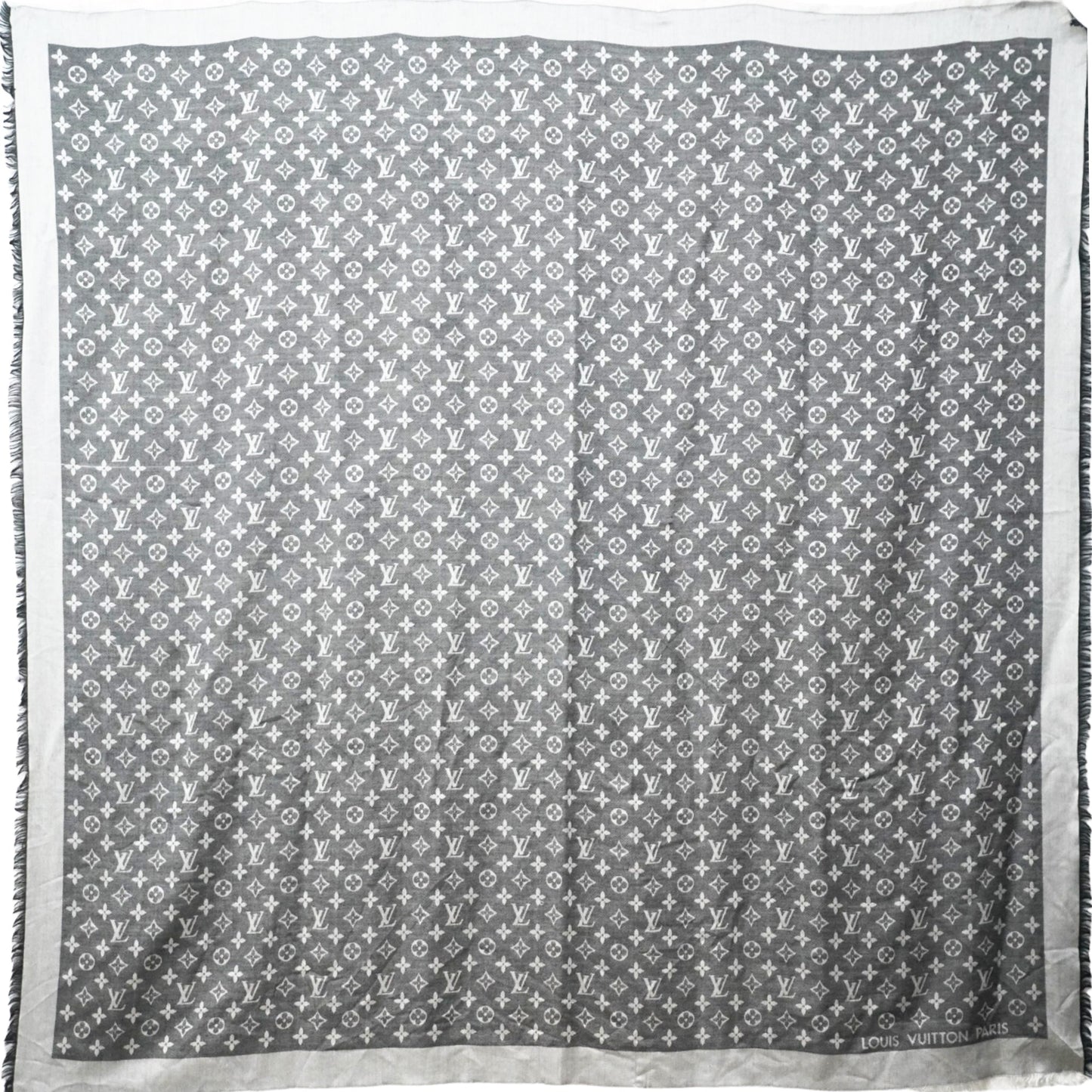 Louis-vuitton Wool Silk Monogram Denim Shawl Black 140