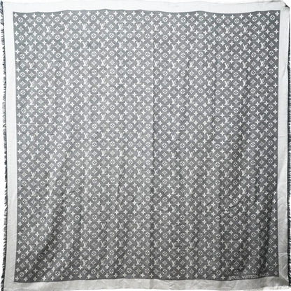 Louis-vuitton Wool Silk Monogram Denim Shawl Black 140