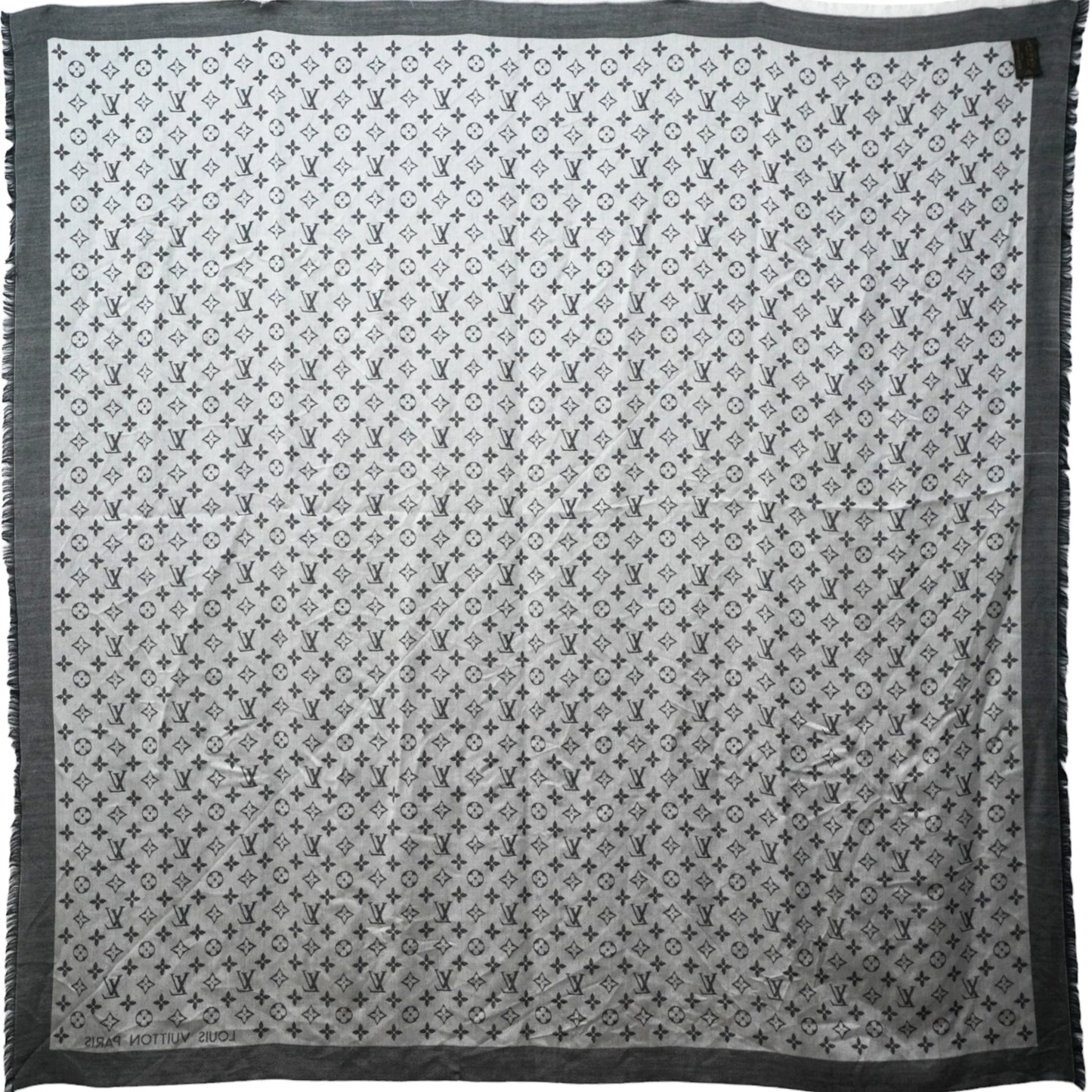 Louis-vuitton Wool Silk Monogram Denim Shawl Black 140