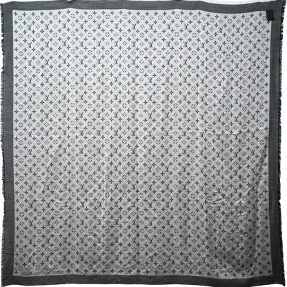 Louis-vuitton Wool Silk Monogram Denim Shawl Black 140