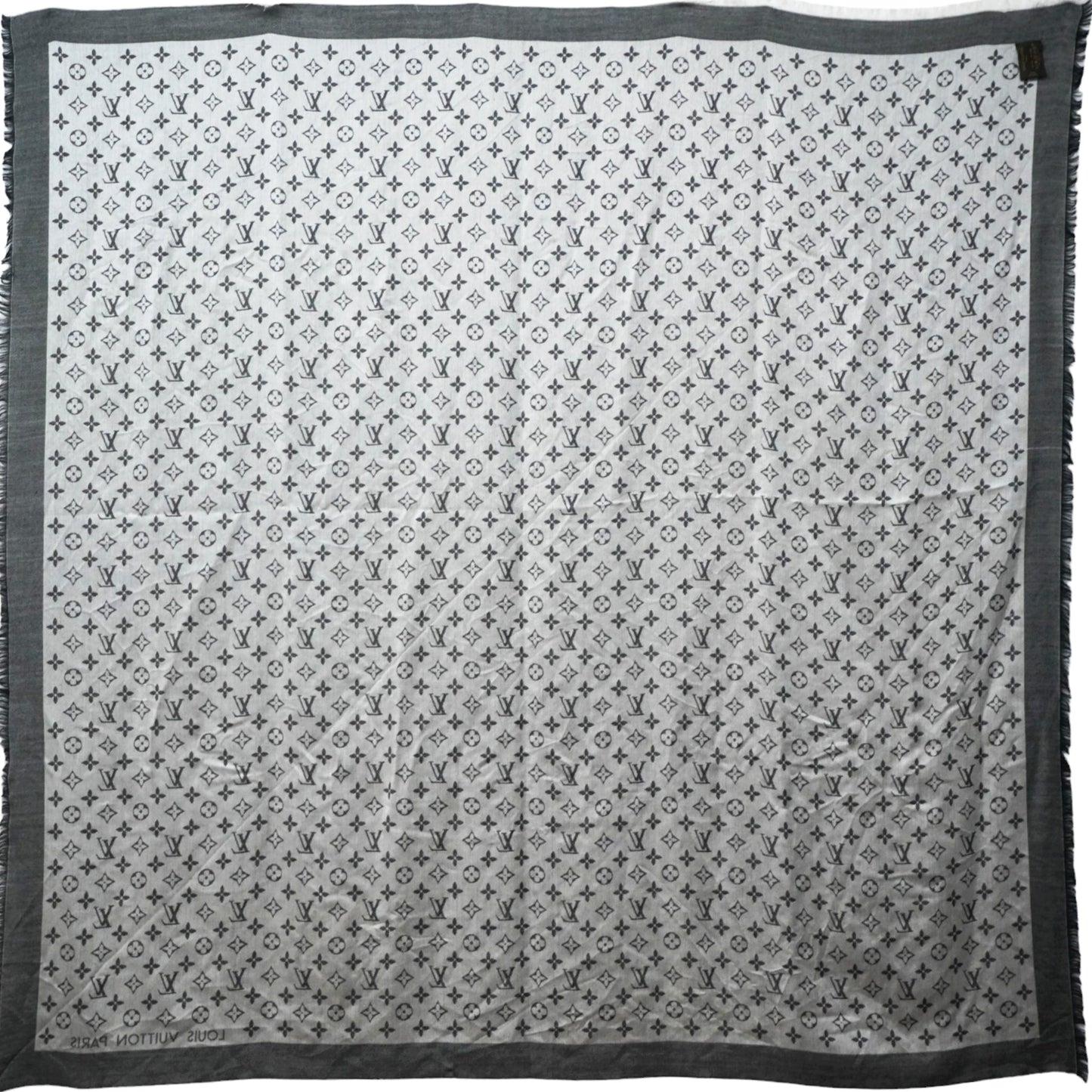 Louis-vuitton Wool Silk Monogram Denim Shawl Black 140