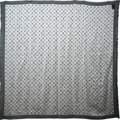 Louis-vuitton Wool Silk Monogram Denim Shawl Black 140