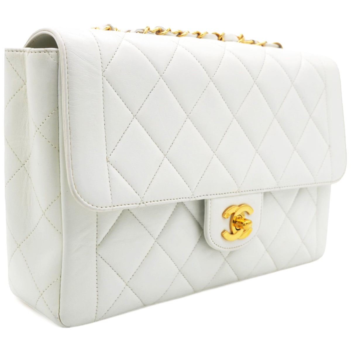 Lambskin Quilted Diana Bag White