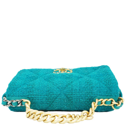 Chanel 19 Flap Medium Quilted Tweed Shoulder Bag Teal