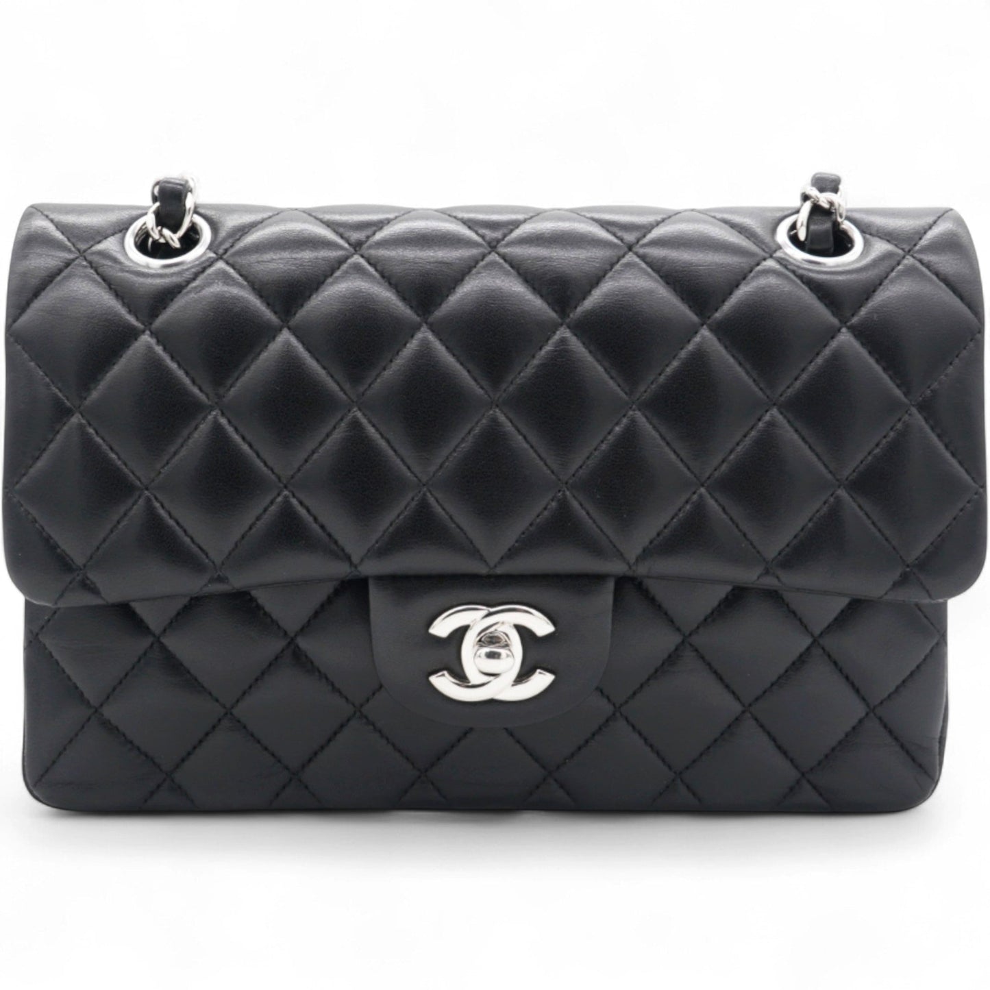 Lambskin Quilted Double Flap Black Small