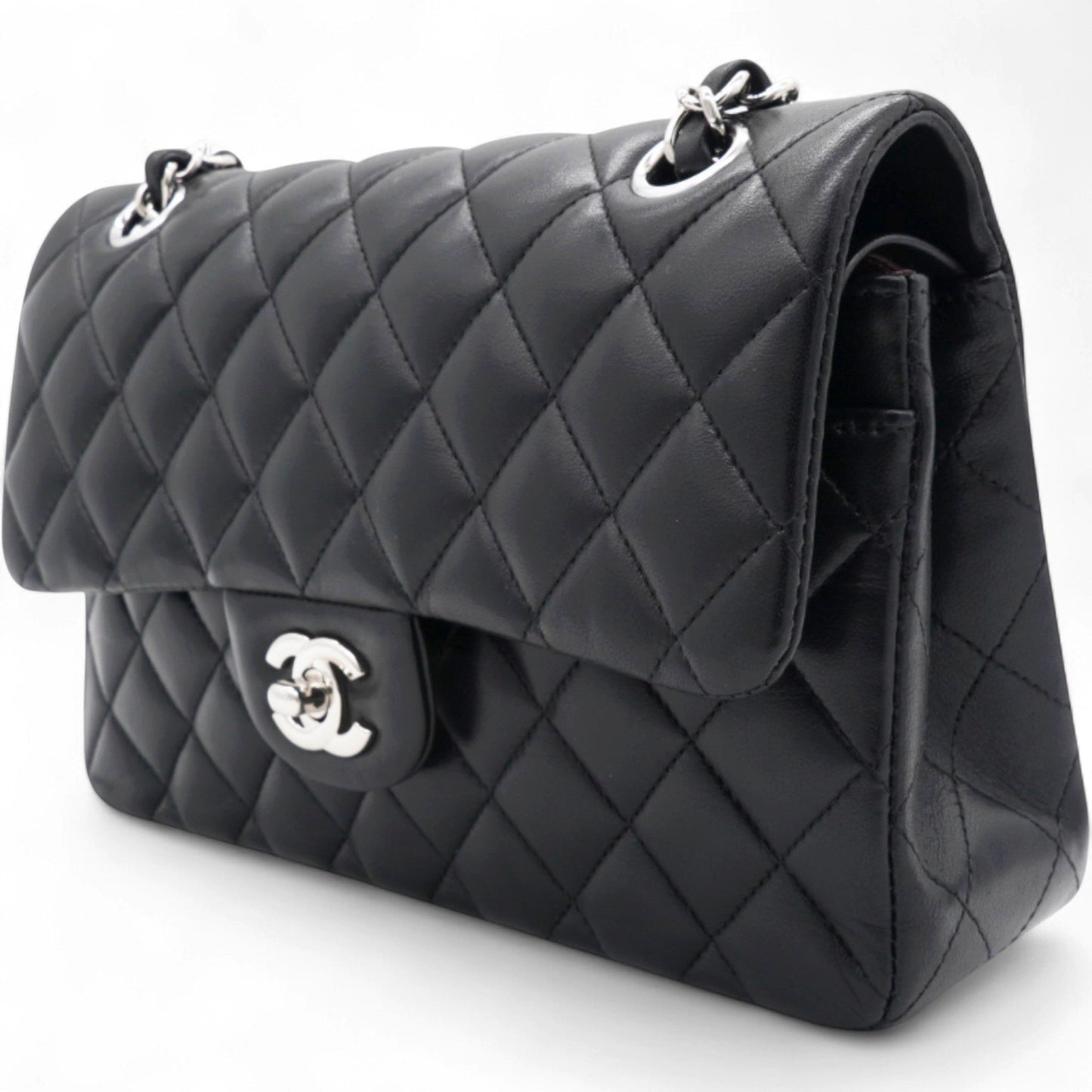 Lambskin Quilted Double Flap Black Small