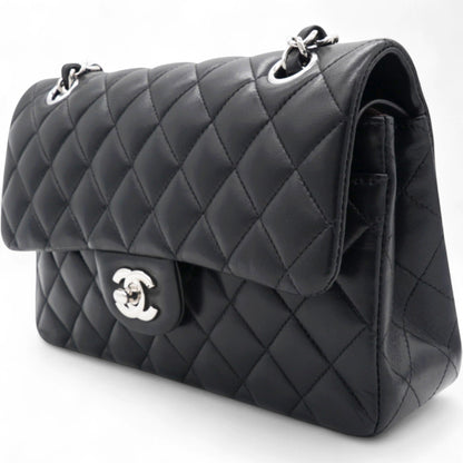 Lambskin Quilted Double Flap Black Small