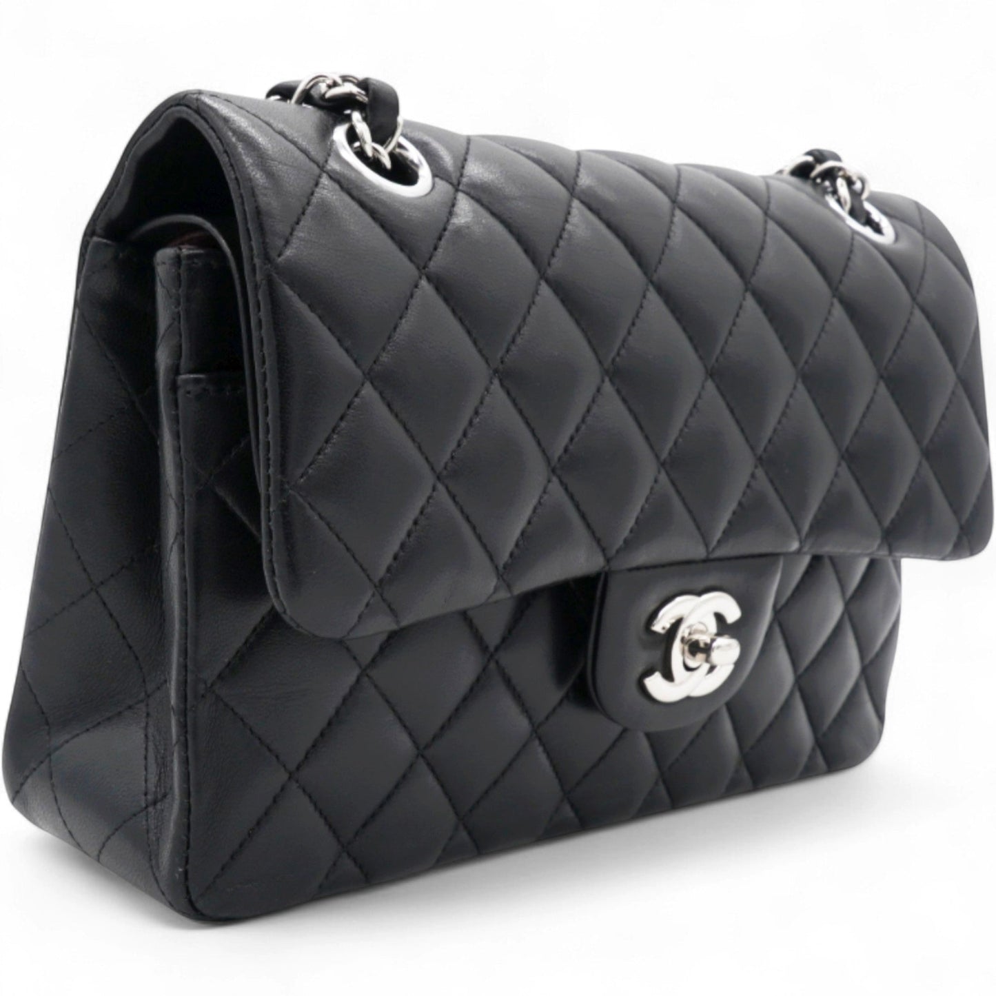 Lambskin Quilted Double Flap Black Small
