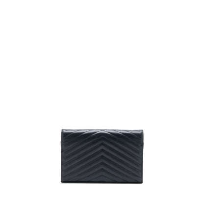 Saint Laurent/YSL Cassandra Matelasse Envelope Chain Wallet Grained Calfskin Black GHW
