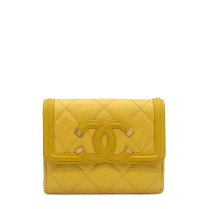 Caviar Quilted Filigree Flap  Holder Yellow