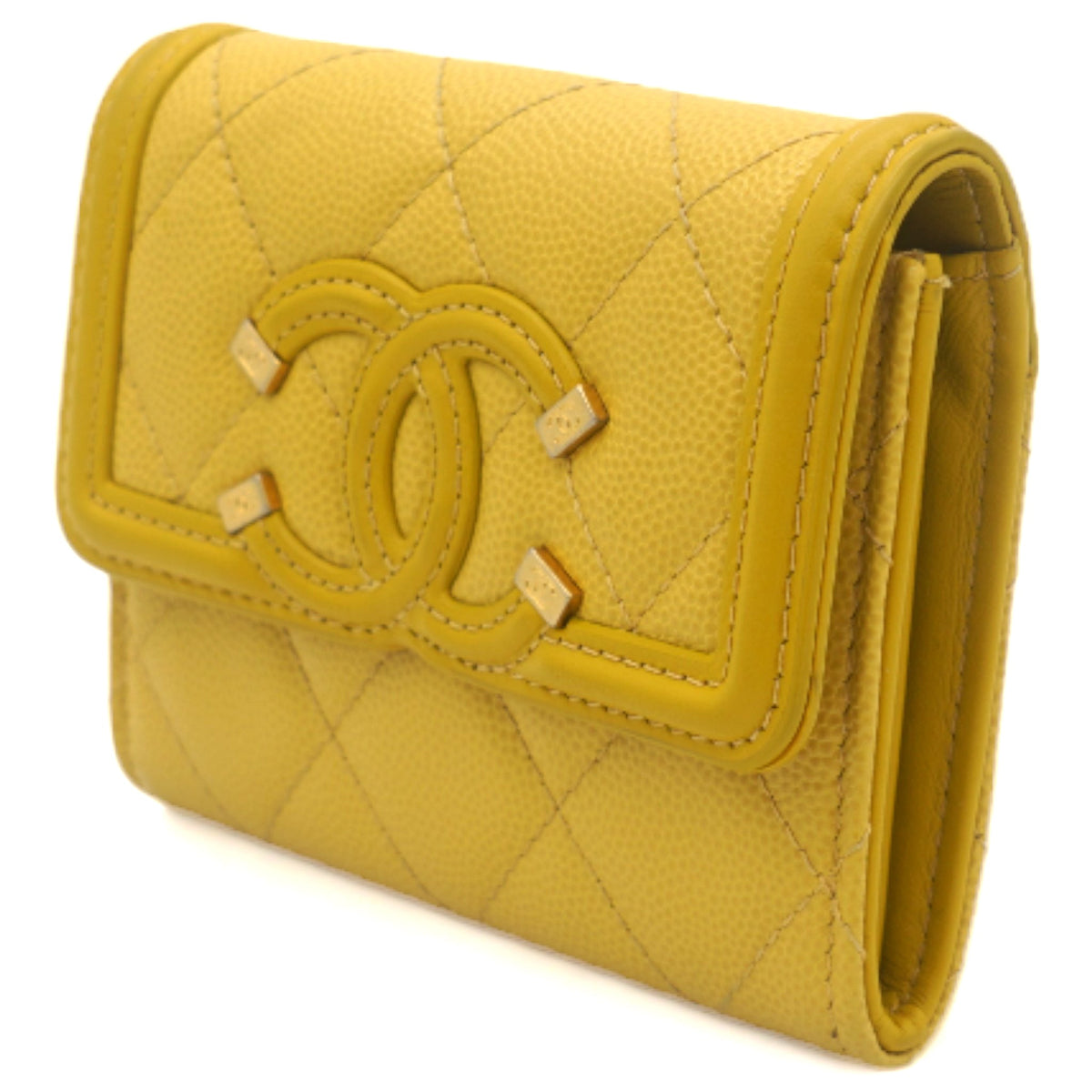 Caviar Quilted Filigree Flap  Holder Yellow
