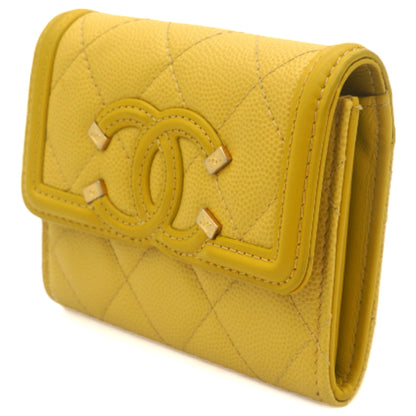 Caviar Quilted Filigree Flap  Holder Yellow