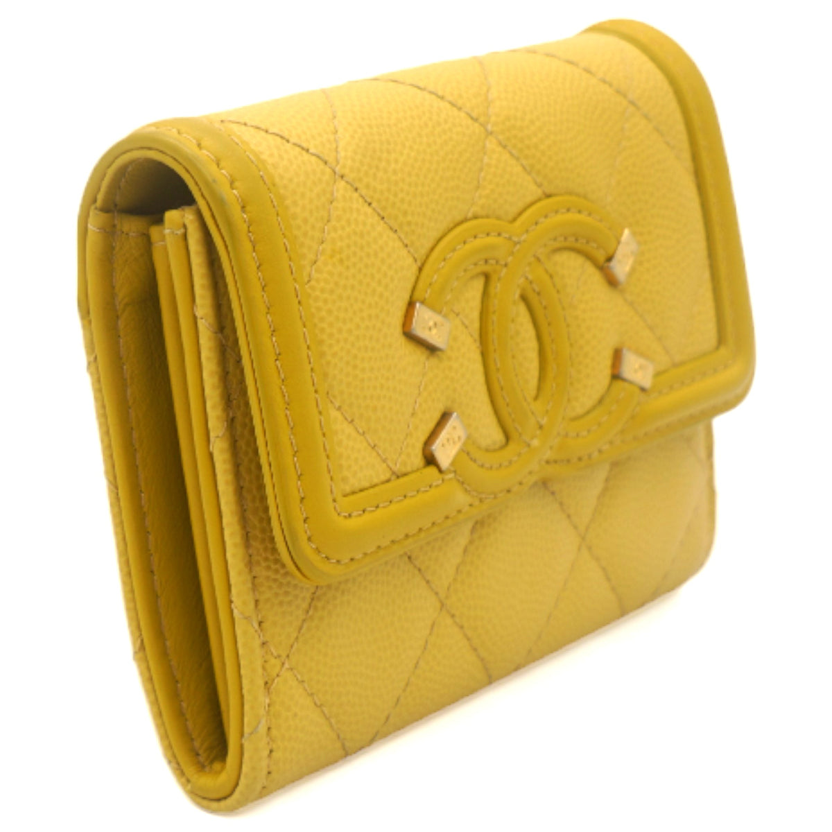 Caviar Quilted Filigree Flap  Holder Yellow