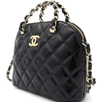 Shiny Lambskin Quilted Shiny Coco Clutch With Chain Black