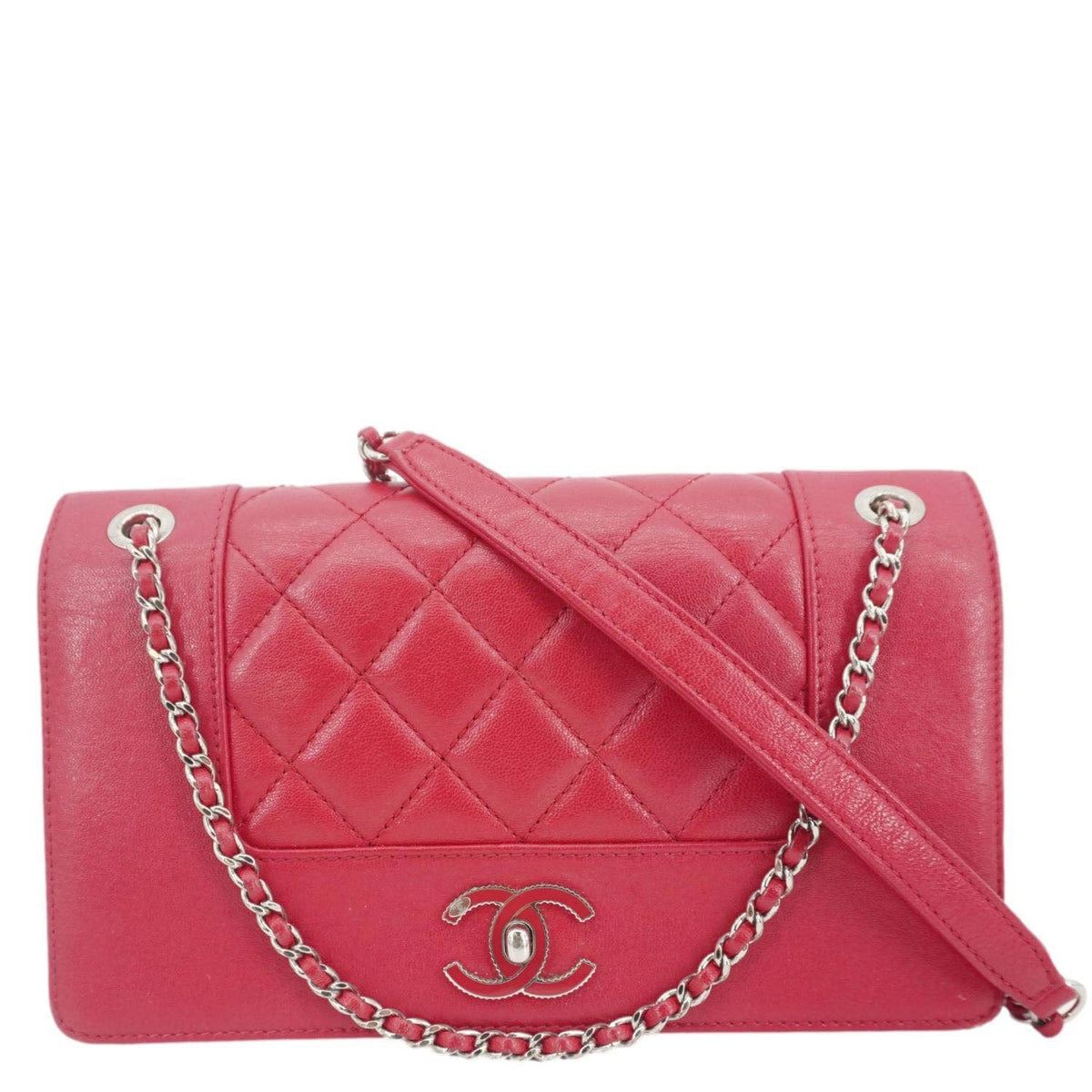 Chanel Mademoiselle Vintage Flap Sheepskin Leather Crossbody Bag Pink