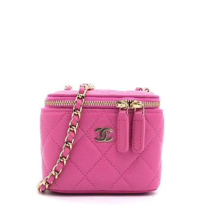 Caviar Quilted Small Vertical Coco Beauty Vanity Case With Chain Pink