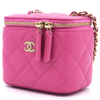 Caviar Quilted Small Vertical Coco Beauty Vanity Case With Chain Pink