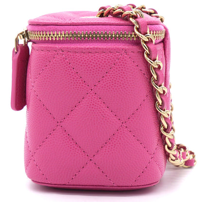 Caviar Quilted Small Vertical Coco Beauty Vanity Case With Chain Pink