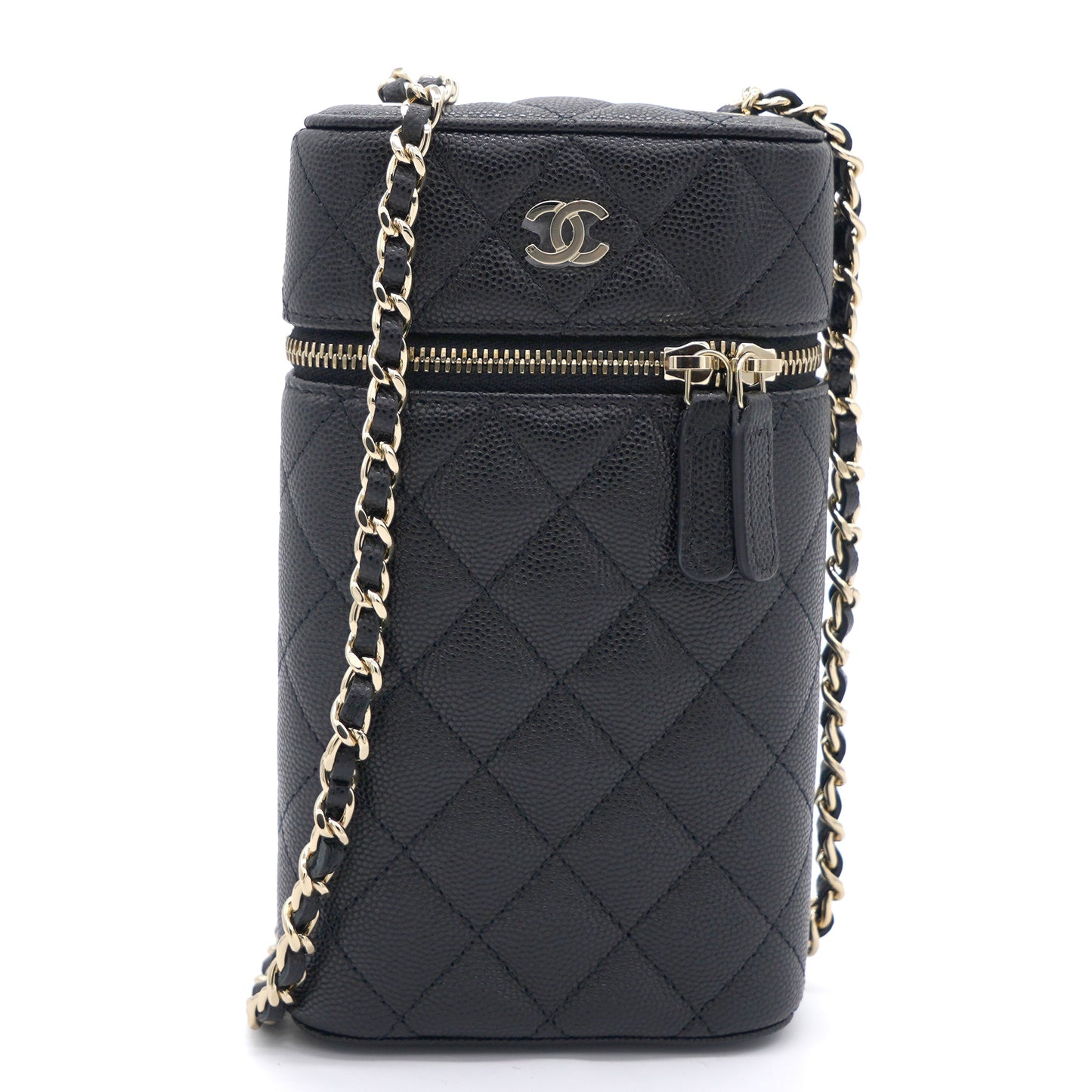 Caviar Quilted Small Vertical Vanity Case With Chain Black