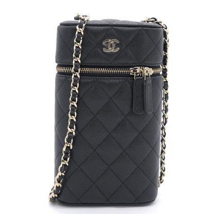 Caviar Quilted Small Vertical Vanity Case With Chain Black
