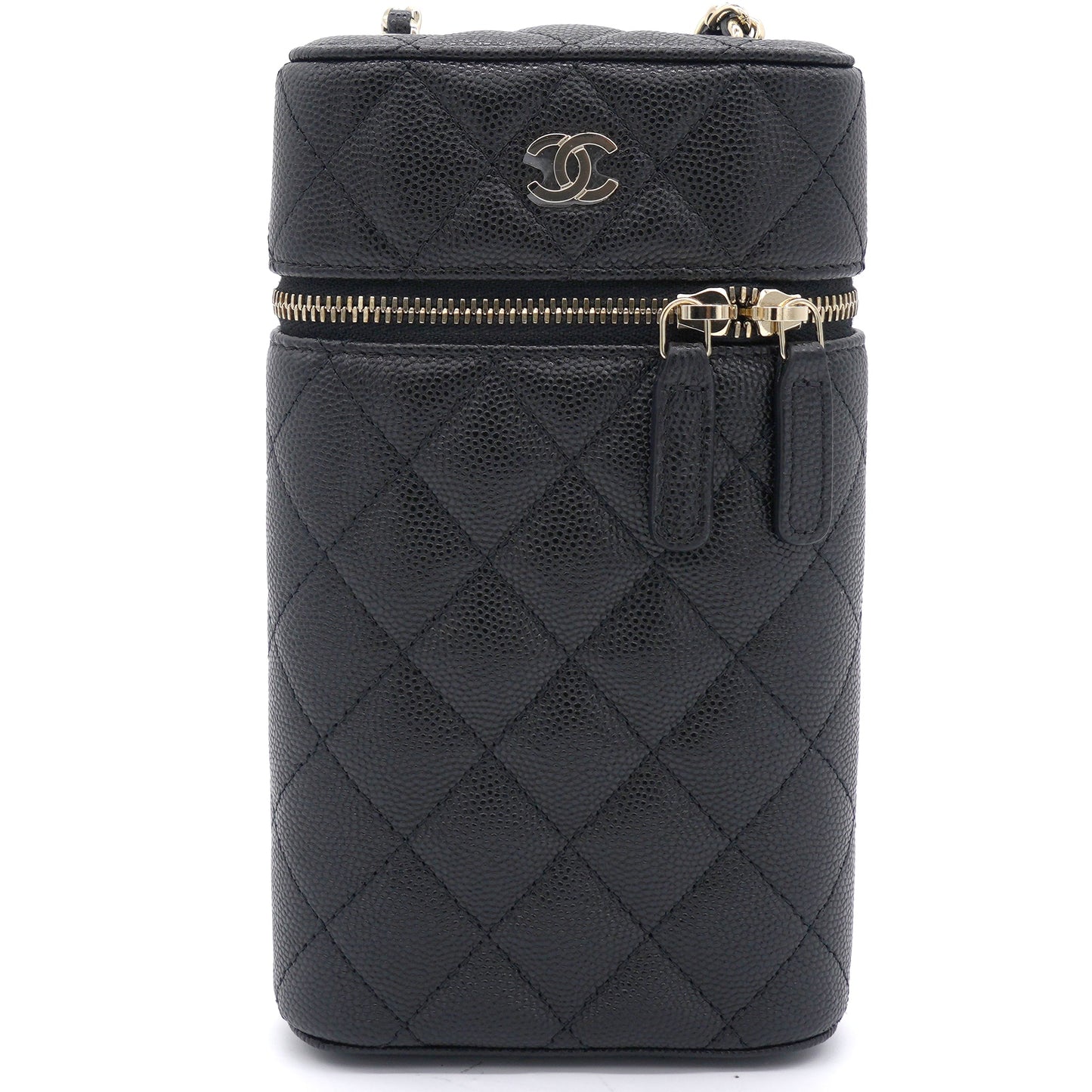 Caviar Quilted Small Vertical Vanity Case With Chain Black