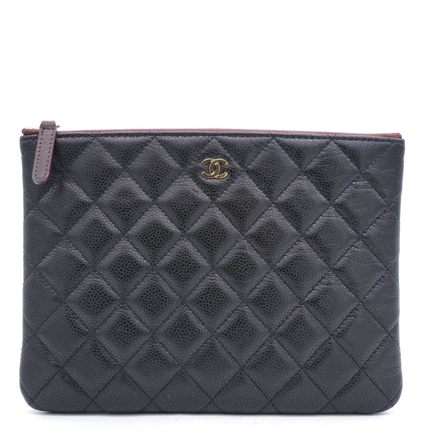 Black Quilted Caviar Leather Small O-Case Clutch