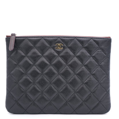 Black Quilted Caviar Leather Small O-Case Clutch