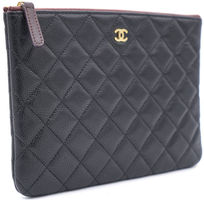 Black Quilted Caviar Leather Small O-Case Clutch