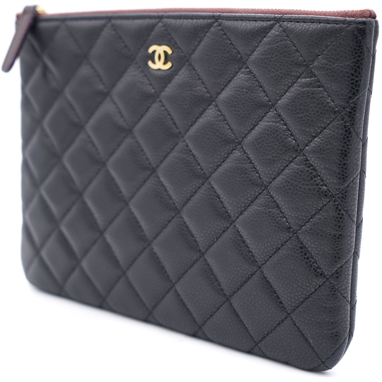 Black Quilted Caviar Leather Small O-Case Clutch