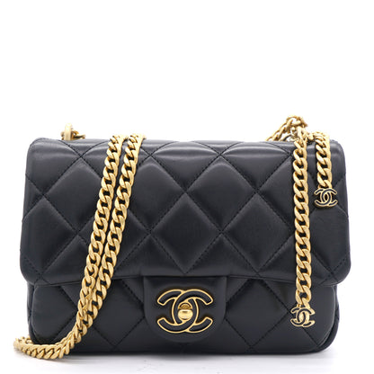 Lambskin Enamel Quilted Pending CC Mini Square Flap Black