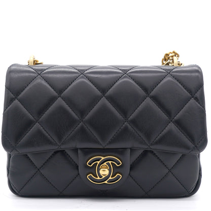 Lambskin Enamel Quilted Pending CC Mini Square Flap Black