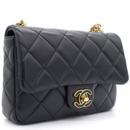 Lambskin Enamel Quilted Pending CC Mini Square Flap Black