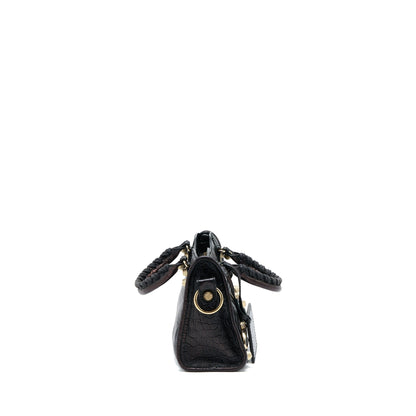 Balenciaga Mini City Croc-Embossed Calfskin Black GHW