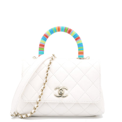White Caviar Leather Mini Coco Top Handle Bag