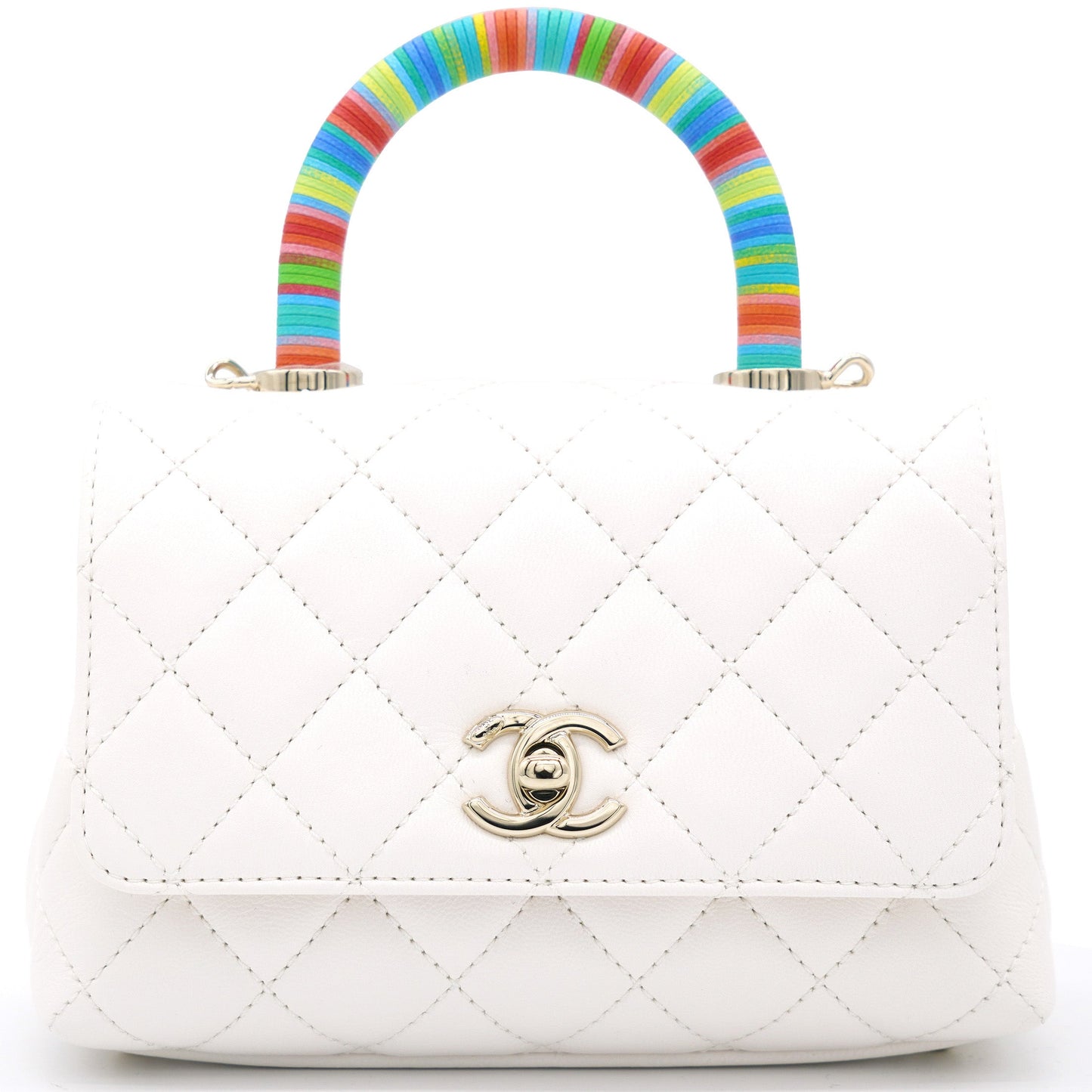 White Caviar Leather Mini Coco Top Handle Bag