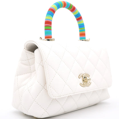 White Caviar Leather Mini Coco Top Handle Bag