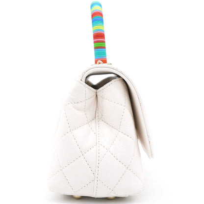 White Caviar Leather Mini Coco Top Handle Bag