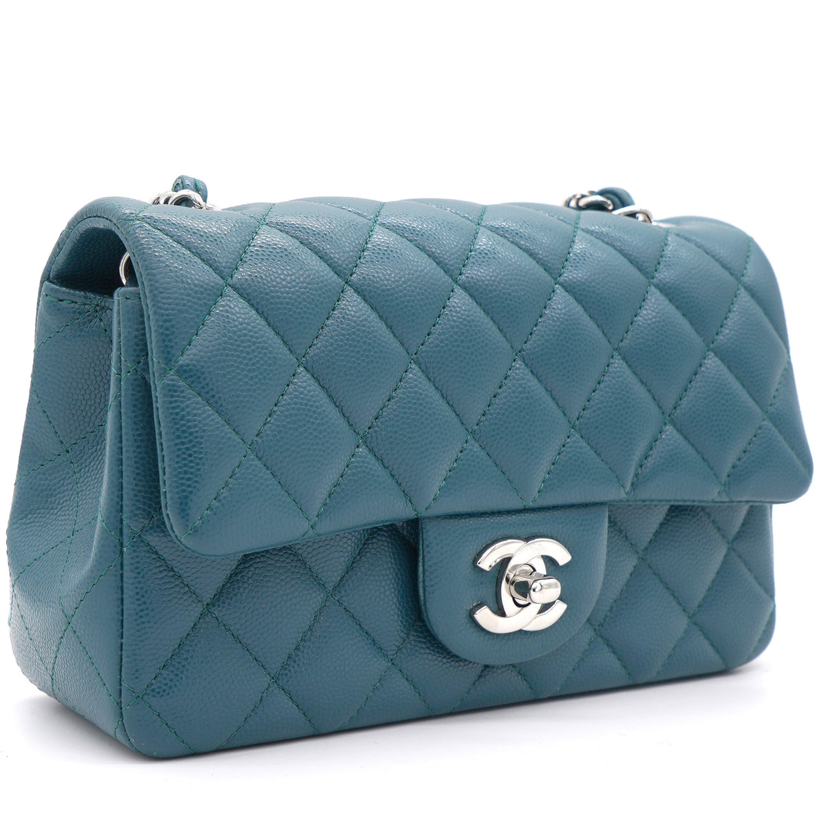 Blue Classic Caviar Leather Rectangular Mini Flap Bag
