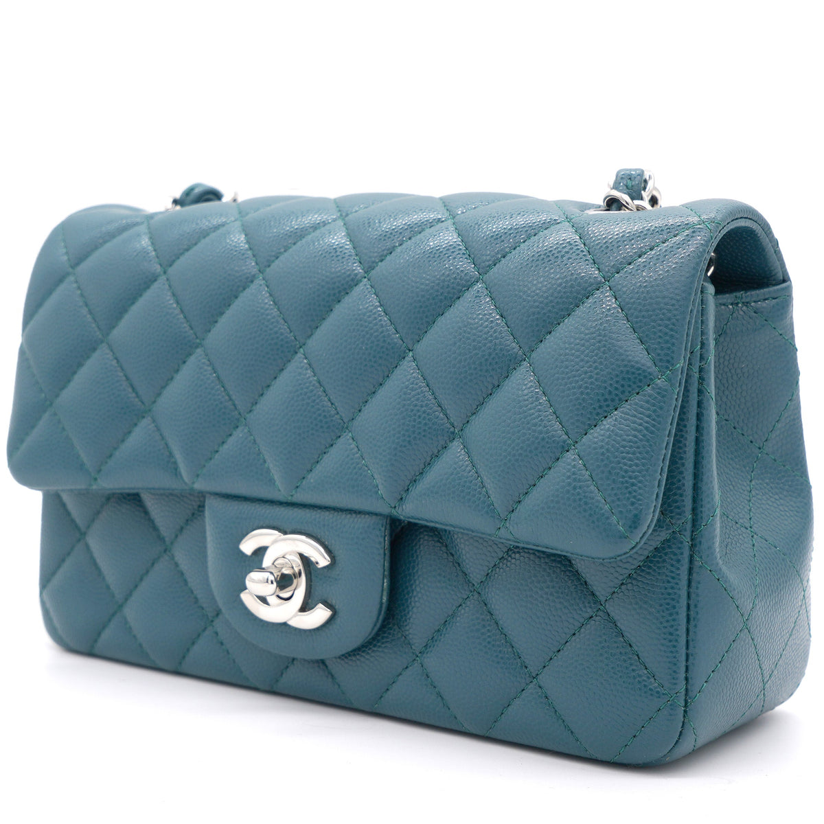 Blue Classic Caviar Leather Rectangular Mini Flap Bag