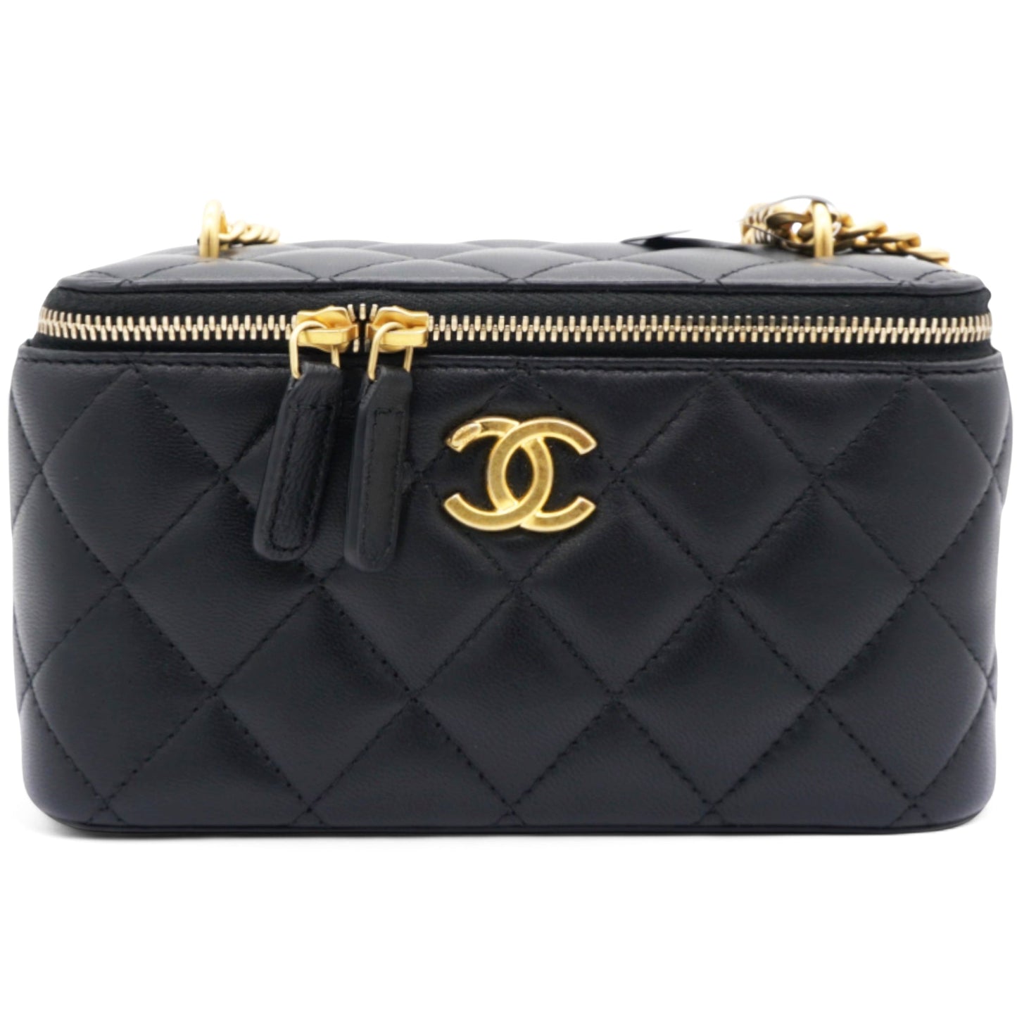 Lambskin Quilted Sweet Camellia Small Vanity Case With Chain Black