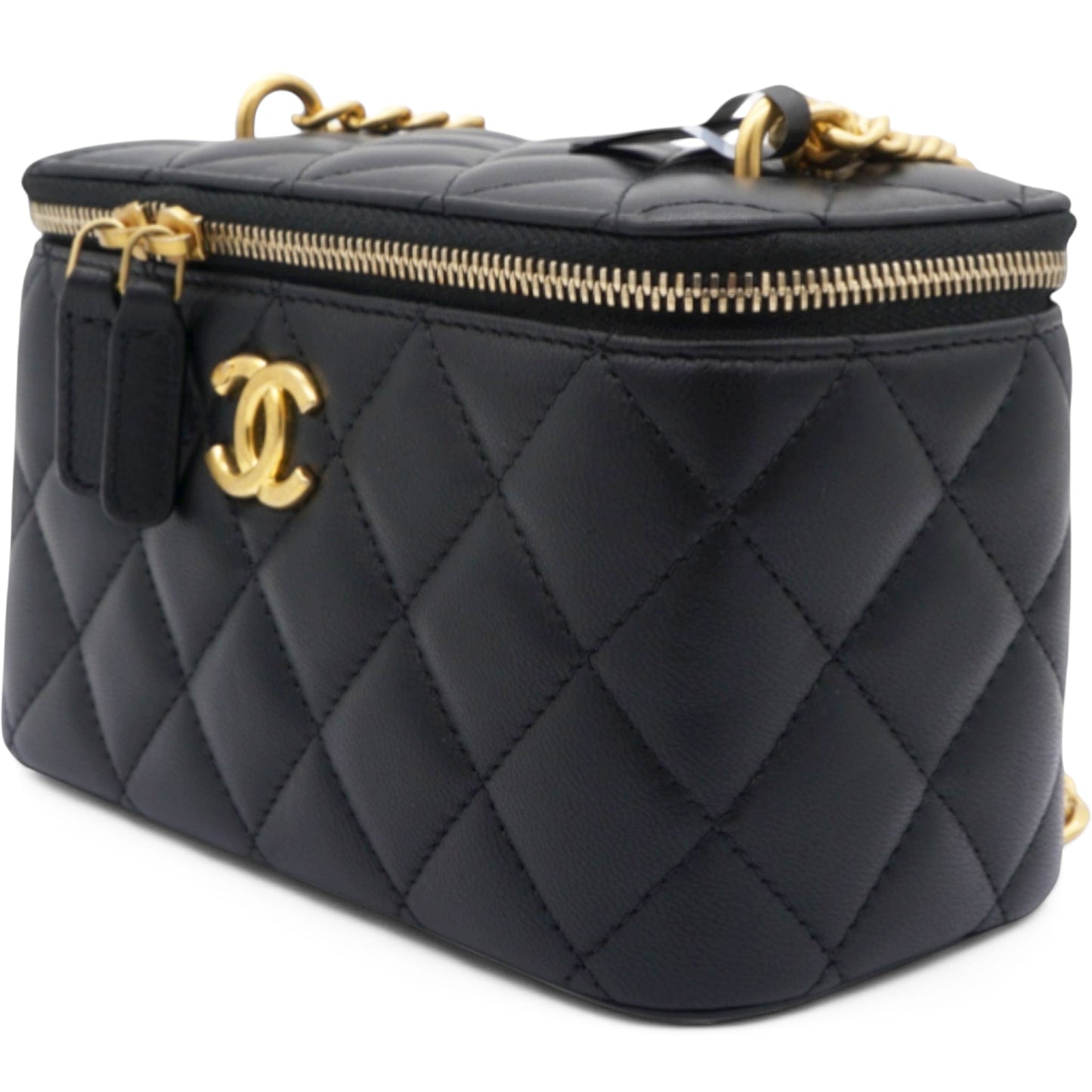 Lambskin Quilted Sweet Camellia Small Vanity Case With Chain Black
