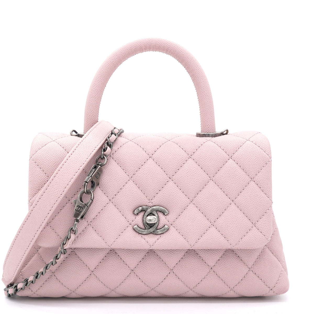 Pink Caviar Leather Small Coco Top Handle Bag