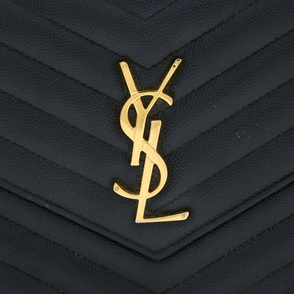 Saint Laurent/YSL Cassandra Matelasse Envelope Chain Wallet Grained Calfskin Black GHW