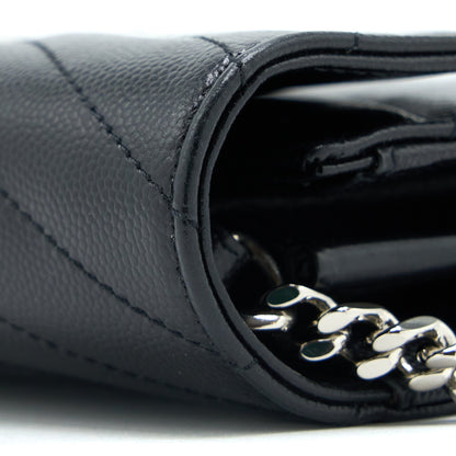 Saint Laurent/YSL Envelop Chain Wallet Grained CalfSkin Black SHW
